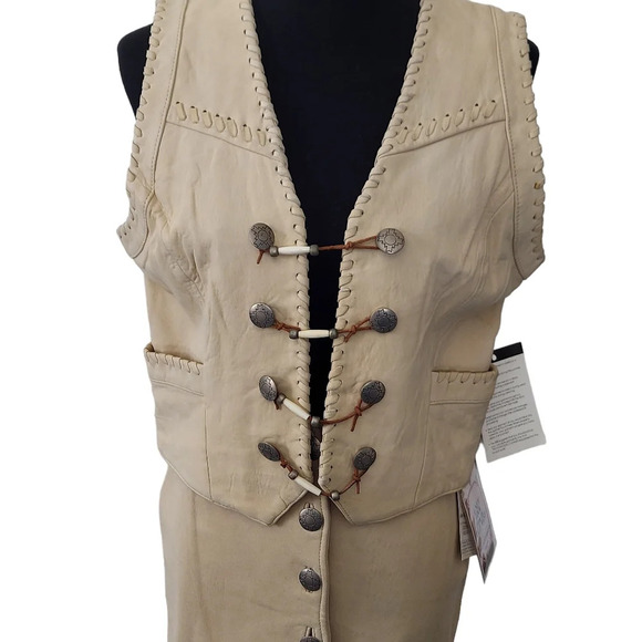 Pioneer Wear Vintage NOS Bone Cream Leather Fully Lined Western Cowgirl Vest - Picture 5 of 16